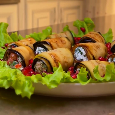 Рулетики из баклажанов с орехами — пошаговый рецепт, основное фото