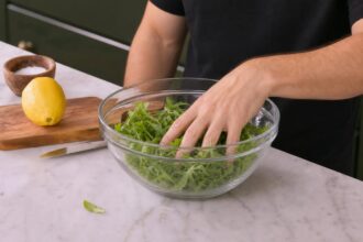 Миланезе - куриные котлеты — шаг 6: Готовим салат с рукколой