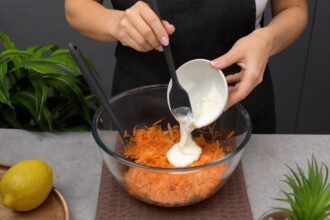 Морковный пирог с овсяной мукой без сахара — шаг 4: Добавляем йогурт